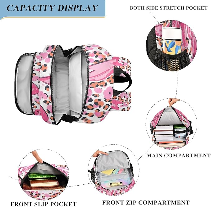 ALAZA Pink Bow Leopard Print Laptop Backpack Purse for Women Men School Bag 17 Inch Bookbag Student Boys Girls Travel Casual Daypack