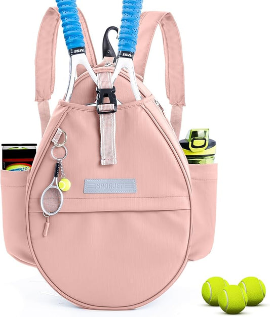 Tennis Backpack with 2 Rackets Holder, Water-Resistant PU Leather Tennis Racket Bag for Women & Men, Sling Crossbody Sports Backpack for Tennis, Pickleball & Badminton, Tennis Gifts