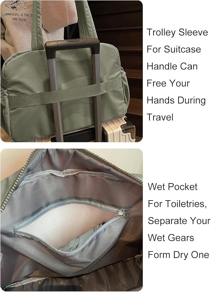 Gym Bag Sport Duffel Overnight Weekender Travel Bag with wet pocket and shoe pocket M01-Army green