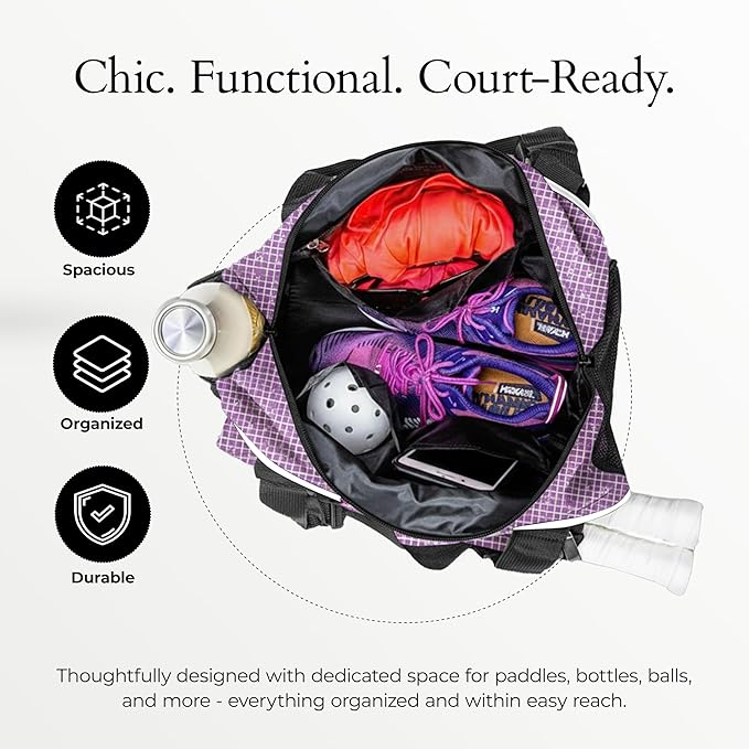 Pik’le’Ball Sport Premium Women's Pickleball Bag – Stylish and Versatile Sports Bag with Water Bottle Holder, Padded Paddle Pocket, and Spacious Design (fits 2+ Paddles!)