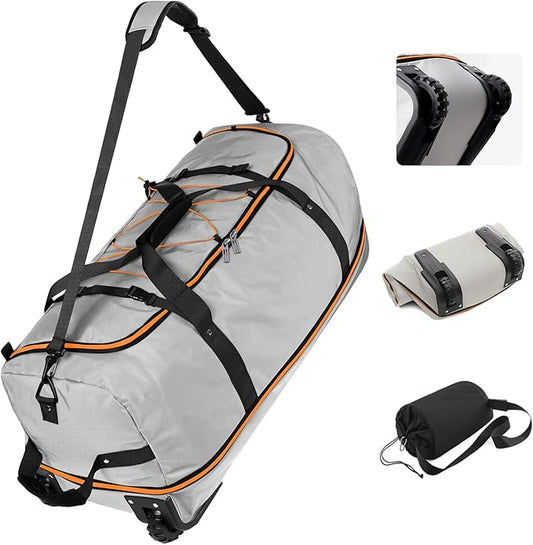 Vomgomfom Wheeled Collapsible Duffel Bag,110L-140L Expandable Checked Luggage, No-Telescopic-Handle with Anti-Burst Zipper & Reinforced Frame,Grey