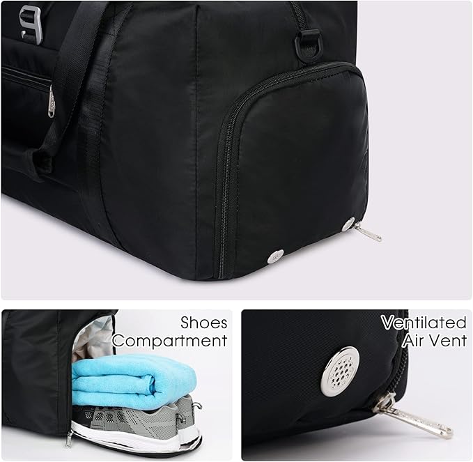 Ceneda 20" Gym Bag for Women with Wet Pocket & Shoe Compartment, Lightweight Duffel Waterproof Carry On Duffle for Travel, Yoga, Overnight (Black)