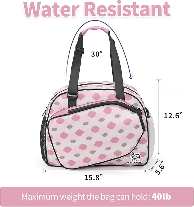 Boulder Bee Pickleball Bags, Premium Pickleball Tote Bag for Girls, Women’s Hand/Shoulder Gym Bag w Water Bottle Holder, with Pickleball Racquet/Paddle Holder