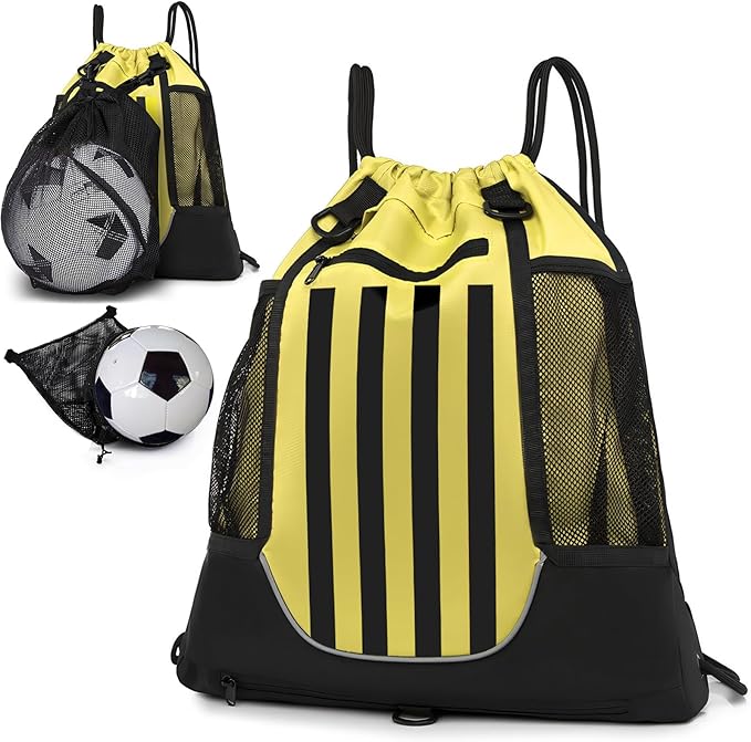 KAEGREEL Drawstring Soccer Bag Basketball Backpack for Kids Teens, Foldable Sports Bags Detachable Ball Mesh Bag for Gym Yoga Football Baseball