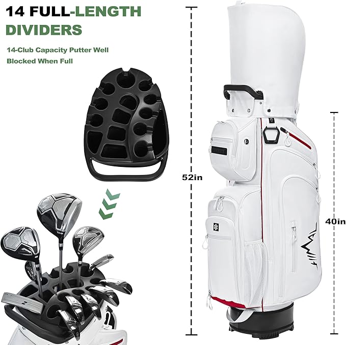 UNIHIMAL 14-Way Golf Cart Bag, Premium Full Length Golf Bag for Men with Magnetic Leather Pocket, Handles and Rain Cover