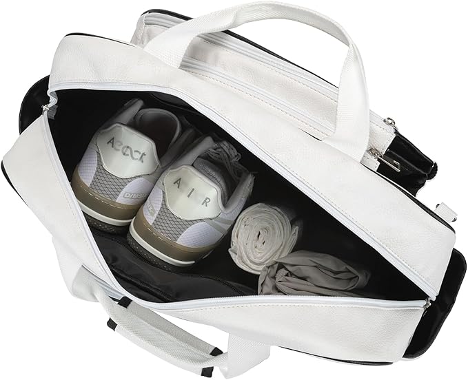 Tennis Bags Leather Tennis Racket Bag Women Tennis Tote Bag PU Sport Handbag Waterproof Lightweight Badminton Racket Shoulder Bag For 2 Rackets With Removable Shoulder Straps Outdoor