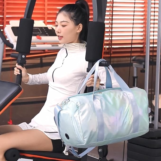 ZHIERNA Sports Gym Dance Bag for Women Girls, Shimmery Waterproof Duffle Travel Bag With Shoes Compartment and Wet Dry Pocket (Green)