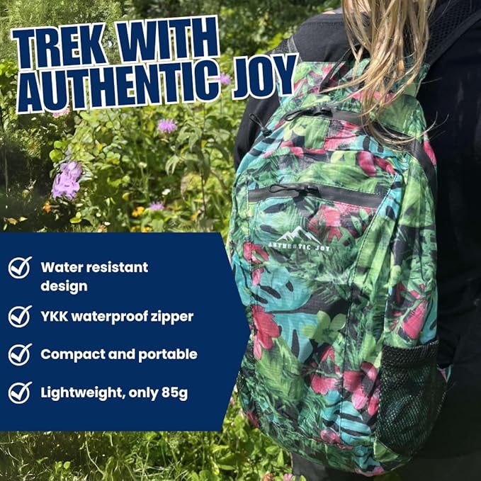 Authentic Joy 20L Water Resistant Lightweight Hiking Daypack, Packable Backpack, Multiple Colors (Green)