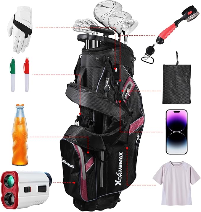 XDriveMax Golf Stand Bag, Lightweight 8-Way Top Dividers Golf Bag with Insulated Cooler Pocket, Dual Strap System & Rain Cover, Includes Golf Accessory Kit