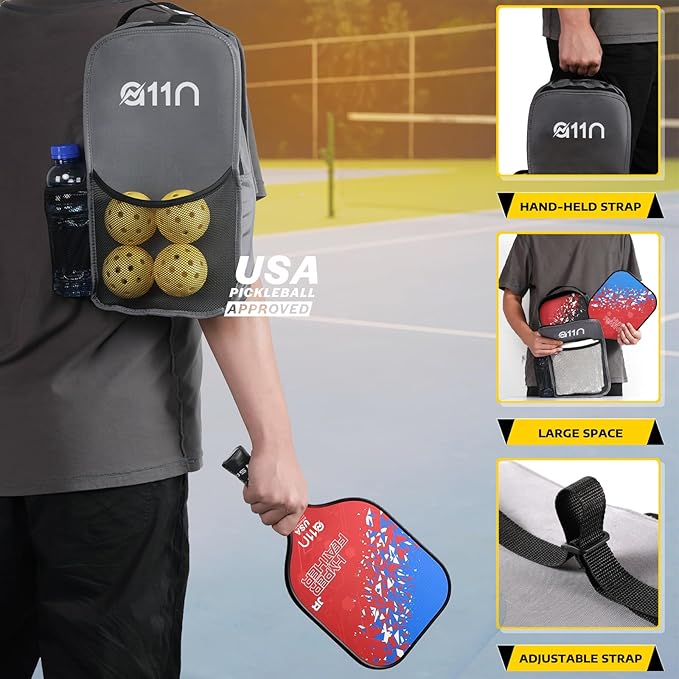A11N HyperFeather R Pickleball Paddles Set of 2 Rackets with 4 Outdoor Balls and 1 Backpack, USA Pickleball Approved