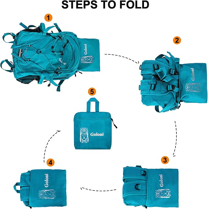 45L Hiking Backpack with Rain Cover, Lightweight Foldable Camping Backpack for Trekking, Water-Resistant Daypack with Hiking Pole & Mat Carrying System,Blue