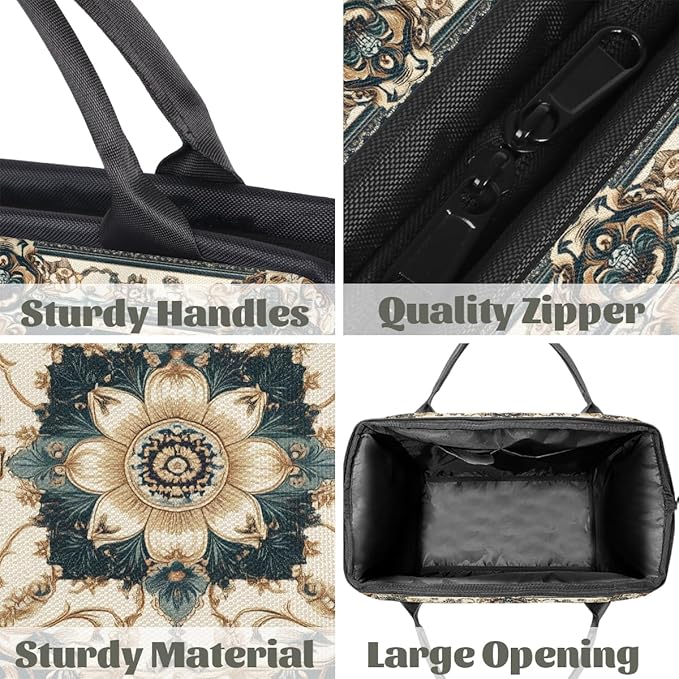 Travel Duffle Bag, White Flower Boho Overnight Weekender Tote Bag for Women Men Waterproof Carry On Luggage with Zipper Lightweight Sport Gym Bag for Traveling Yoga Camping Traveling Gifts