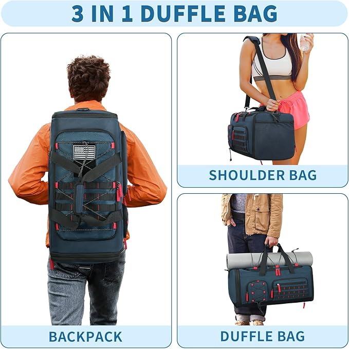 Bosstin Gym Bag for Men & Women,45L Travel Duffle Sports Duffel Bag Gym Weekender Overnight Backpack with Shoe Compartment (Blue)