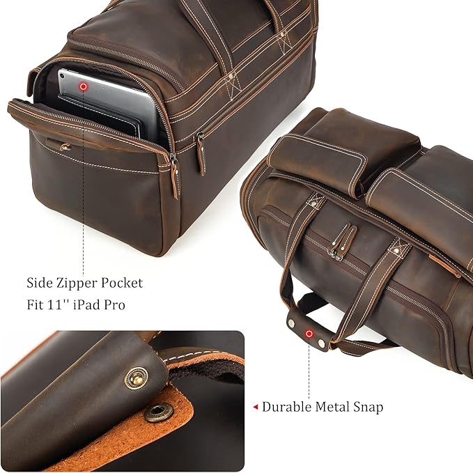 Polare 23" Duffel Retro Thick Full Grain Cowhide Leather Gym Weekender Overnight Luggage Bag 42L