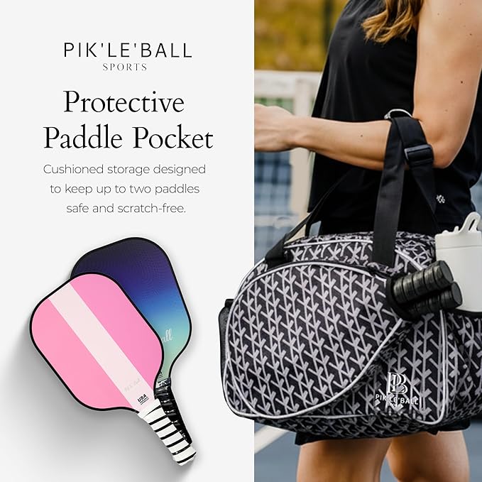Pik’le’Ball Sport Premium Women's Pickleball Bag – Stylish and Versatile Sports Bag with Water Bottle Holder, Padded Paddle Pocket, and Spacious Design (fits 2+ Paddles!)