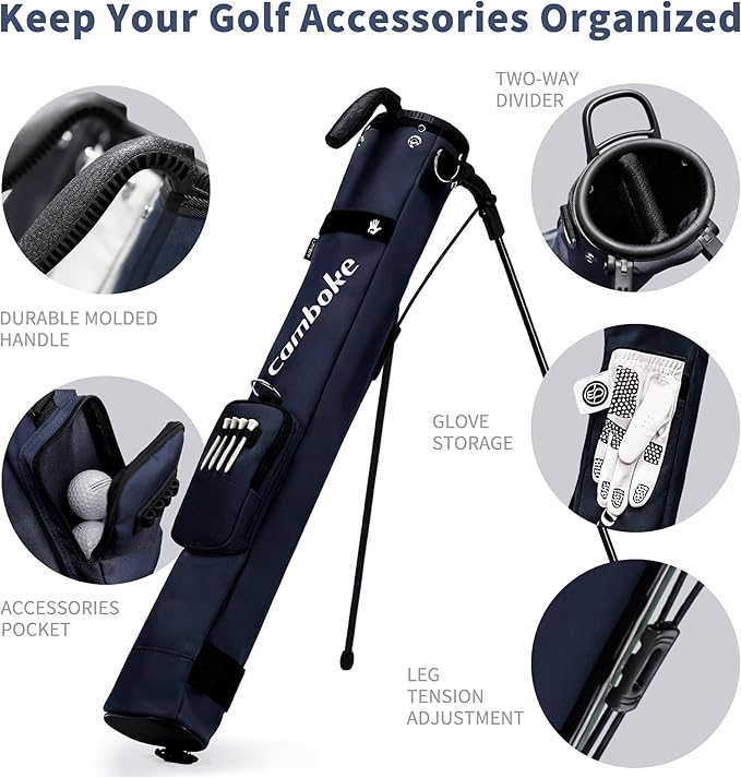 Camboke Lightweight Golf Stand Bag, Portable and Durable Golf Carry Bag with Padded Strap and Pocket, Sunday Bag for The Driving Range, 2-Way Divider Practice Bag for Men and Women