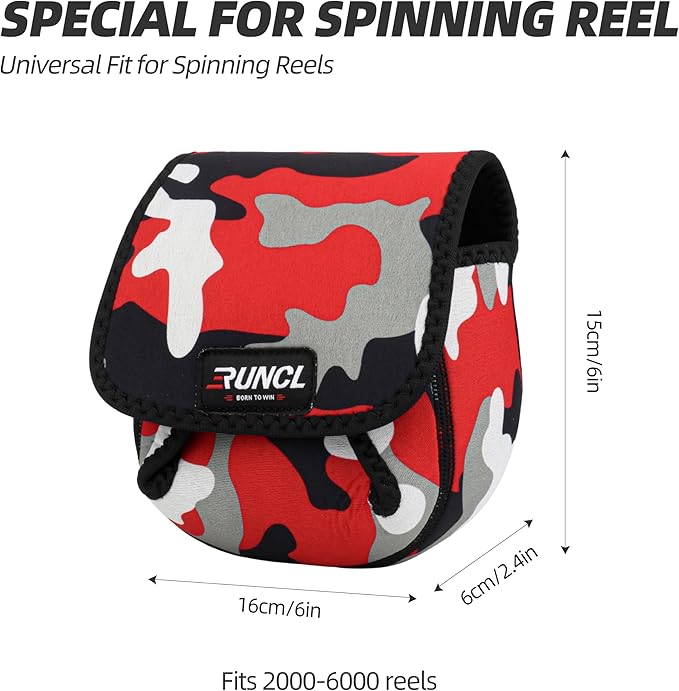RUNCL Spinning Reel Bag – Protective Storage Pouch for Baitcasting Reels & Spinning Reels, Lightweight & Durable, Ideal for Freshwater & Saltwater Fishing Trips (Camouflage)