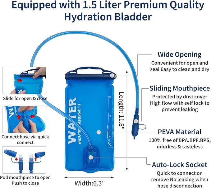 Carey STEN Lightweight Hydration Backpack, Outdoor Running Vest with 1.5L Water Bag, Suitable for Hiking, Cycling, and Both Men's and Women's Carnival wear