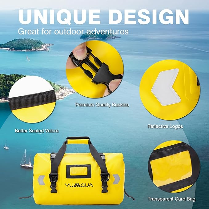 YUMQUA Waterproof Duffel Bag, Motorcycle Duffle Bag, Heavy Duty Roll Top Large Dry Bags Waterproof with Durable Straps & Handle for Travel Outdoor Boating Rafting Kayaking Camping Paddle boarding
