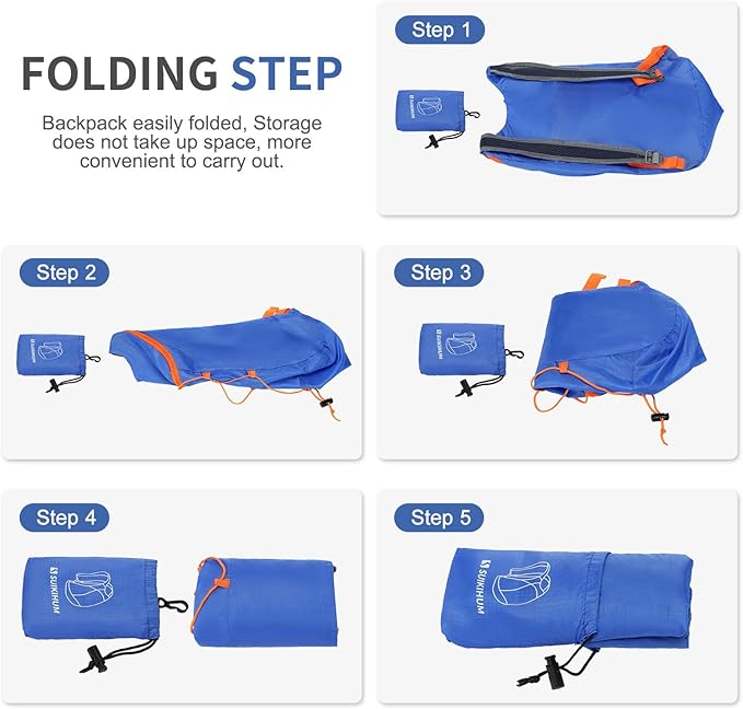 20L Hiking-Daypack Lightweight Foldable Travel Packable Backpack for Camping Cycling Outdoor, Blue