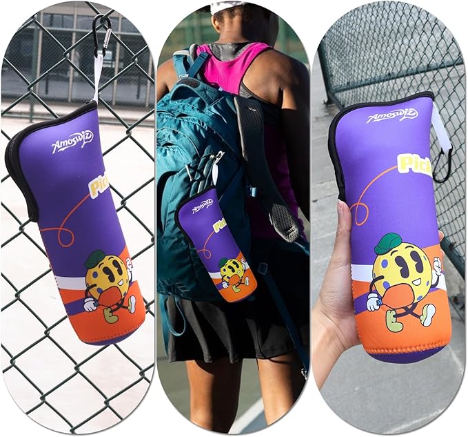 Pickleball Ball Holder - 1 Pc Pickle Ball Storage Bag, Portable Tennis Pouch with Hook for Fence, Premium Neoprene Material Bottle Holder, Pickleball Accessory Black Red Green Yellow Color