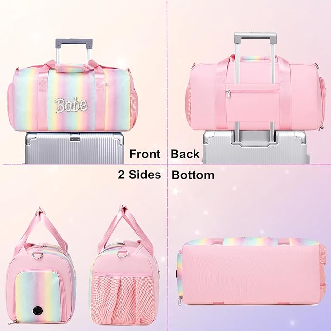 Ballet Dance Bag for Girls Shiny Rainbow Glitter Sports Duffle Bags for Girls Weekender Travel Bag with Waterproof Dry Wet Separated Compartment