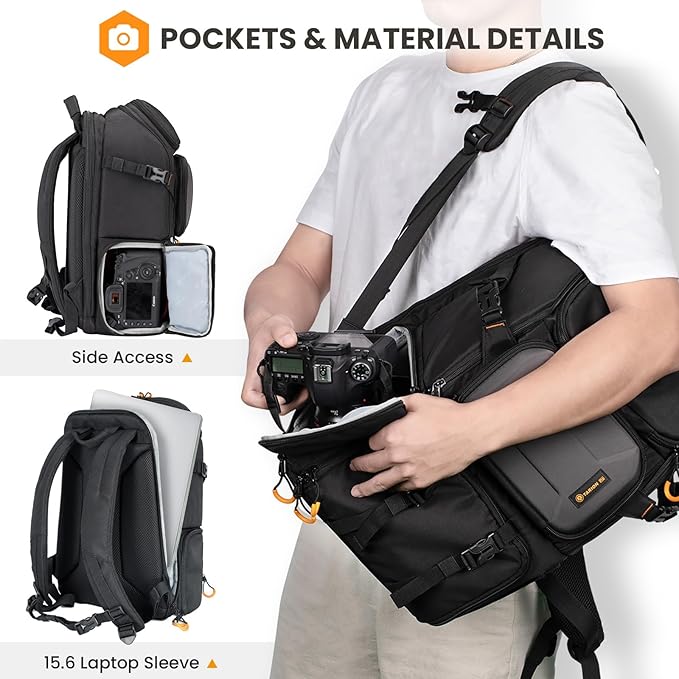 TARION 15L Camera Backpack Large Camera Bag with 15.6" Laptop Compartment & Side Access & Waterproof Raincover Outdoor Photography Hiking Travel Professional DSLR Backpack for Photographers(PBL)