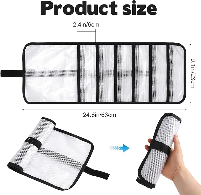 12 Pocket Roll Up Fishing Lure Wraps Set, Portable Durable Lure Bag Clear PVC Lure Wrap Protective Cover Saltwater Hook Covers Fabric Lure Protector Trolling Lure Tackle Box for Fishing Rod