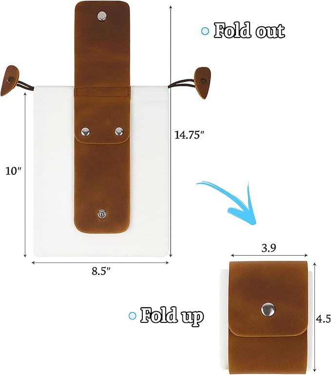 Toprank Leather Foraging Pouch – Collapsible Canvas and Leather Belt Bag for Hiking, Mushroom, Rock & Shell Collecting (Camel/Off-White)