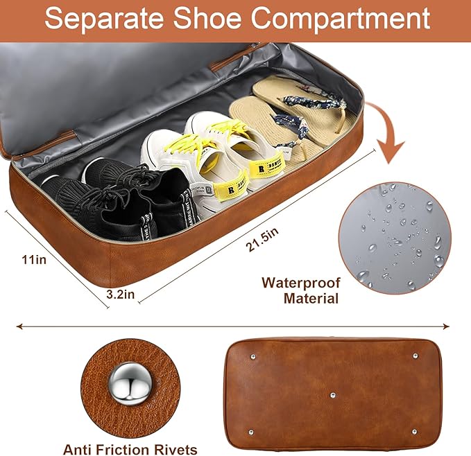 Weekender Bag for Women, Travel Duffel Bag Carry On Overnight Bag with Shoe Compartment Large Nylon Travel Weekend Tote Bag