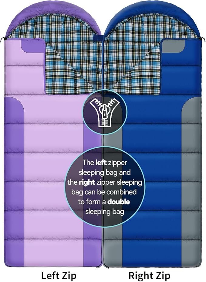 Cotton Flannel Lined Sleeping Bag for Adults Teens Kids, Cold Weather &Warm, 3 Seasons, Lightweight Compact Camping Essentials Equipment, Hiking, Outdoor, Travel