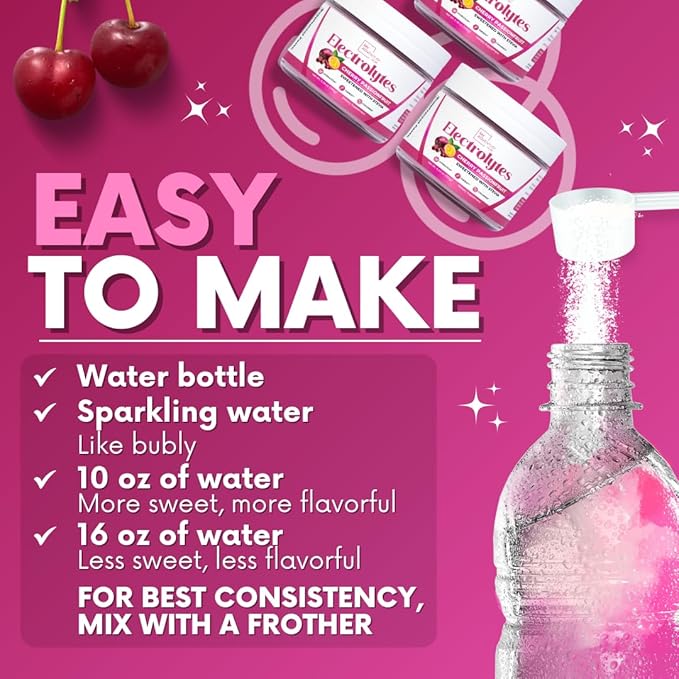 Zero Sugar - Cherry Passionfruit Electrolytes Powder - Refreshing Hydration - Caffeine Free Energy with All Natural Ingredients - Vegan, Keto, Paleo - Sugar Free Electrolytes Drink Mix - 30 Servings