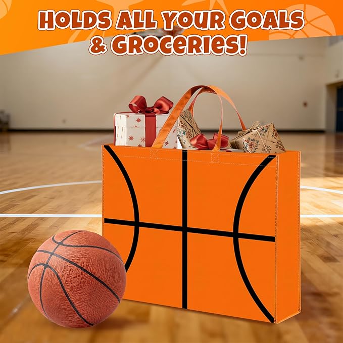 Extra Large Basketball Gift Bags, Jumbo Party Favor Bag with Handle, Large Capacity Non-Woven Pouch for Sports Supplies, Picnic, Beach, Gift Storage, Birthday, 19.7x15.8x5.9 Inch (2)
