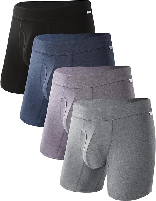 BAMBOO COOL Men's Ultra ComfortSoft Underwear, Moisture Wicking & Breathable No Ride Up Boxer Briefs with Fly, Multipack