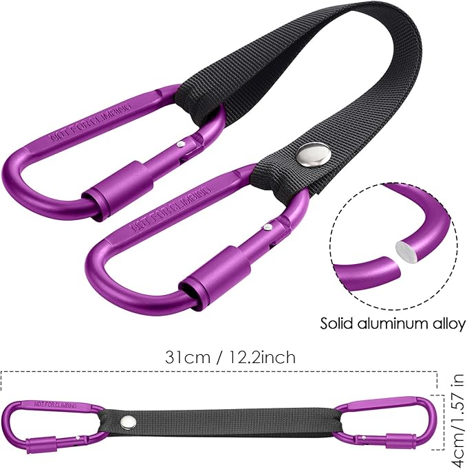 Bag Hook for Fence, Aluminum Alloy Carabiner Strap for Hanging Baseball Softball Pickleball Tennis Bags (Purple 2)