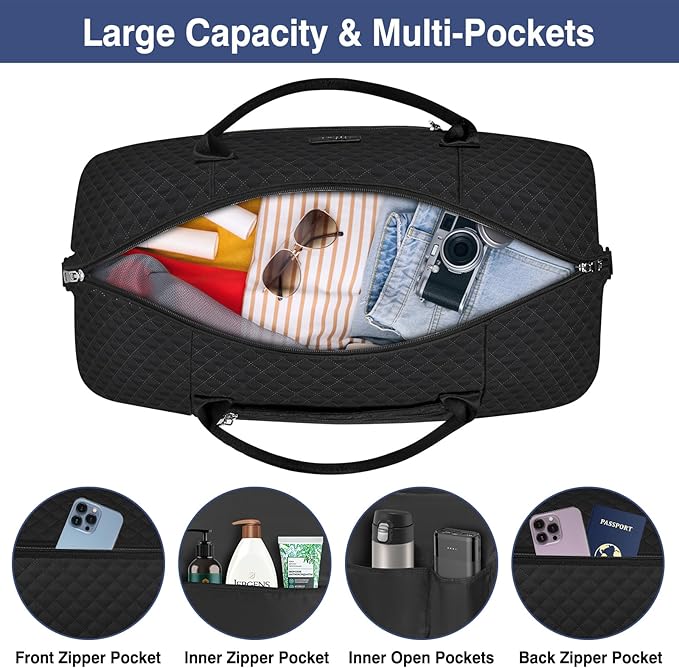 Weekender Bag for Women, Travel Duffel Bag Carry On Overnight Bag with Shoe Compartment Large Nylon Travel Weekend Tote Bag