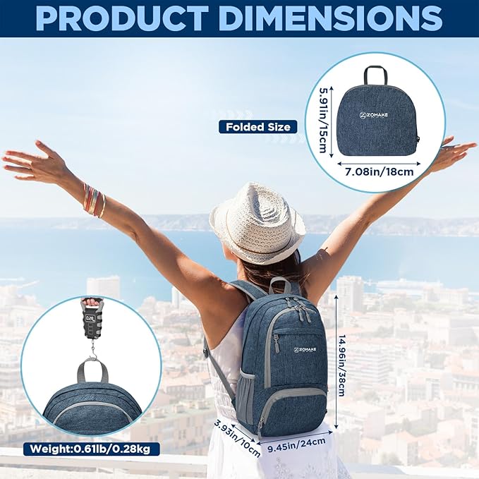 ZOMAKE Ultra Lightweight Packable Backpack 20L,Small Foldable Backpacks Hiking Water Resistant Collapsible Daypack for Women Men(Navy Blue-A2)