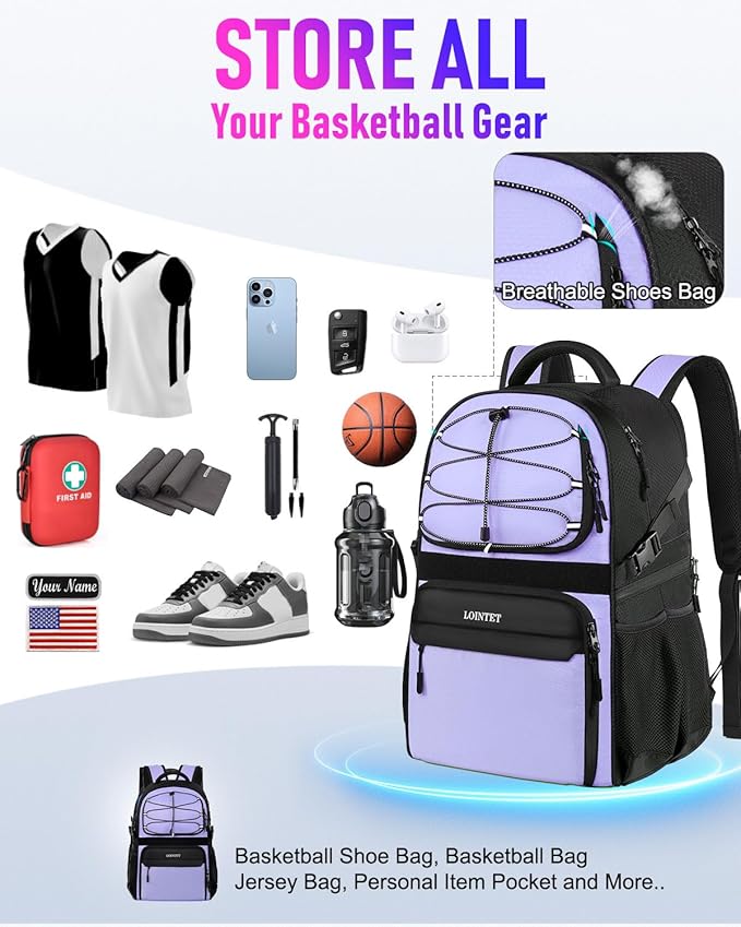 Basketball Bag Backpack with Ball Holder Shoes Compartment, Large Basketball Accessories Sports Bag