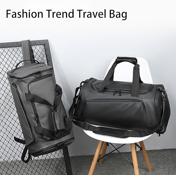 3 In 1 Gym Backpack With Shoes Compartment,55L Large Capacity Weekender Daypack,Waterproof Luggage Bag,Lightweight Travel Duffels Sports Handbag,All Purpose Workout Bag(Gray)