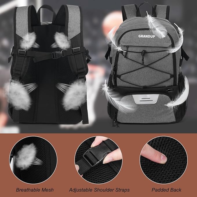 GRANDUP Basketball backpack with ball and shoes compartment Fit Volleyball, soccer, Swim, Gym, Travel, and School, large capacity sports training equipment bags