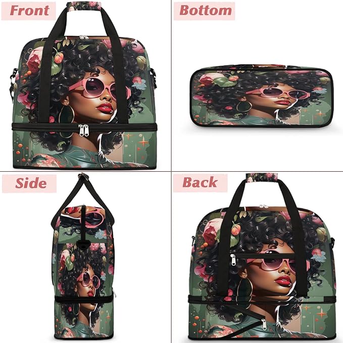 Travel Duffle Bags With Shoes Compartment for Women Men African Women Lightweigh Sports Tote Gym Bag Fashion Foldable Canvas Weekender Overnight Carry On Luggage Handle Bag