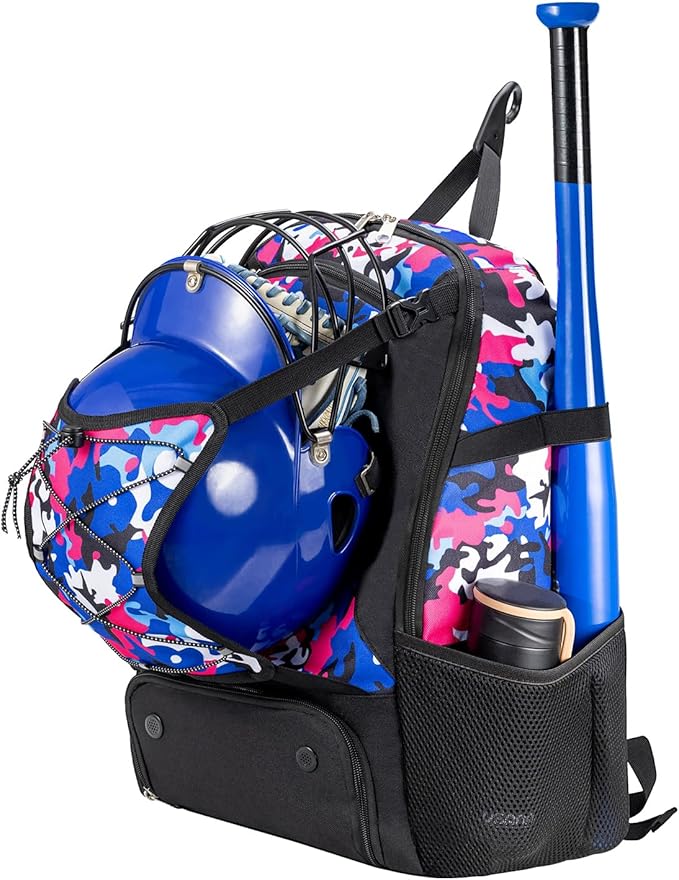 Youth Baseball Bag, Softball Bat Bag for Girls Boys & Adults, Kids Tball Backpack with Shoes Compartment, Large Capacity Equipment Backpack