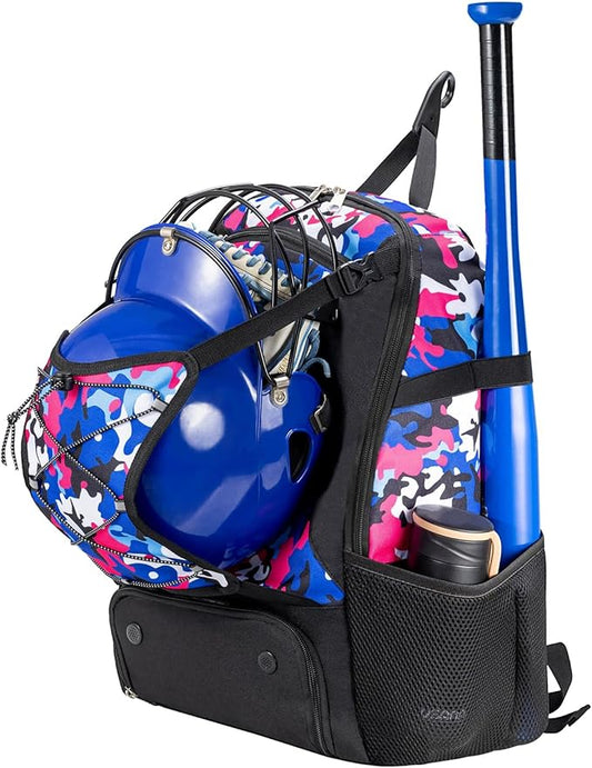 Youth Baseball Bag, Softball Bat Bag for Girls Boys & Adults, Kids Tball Backpack with Shoes Compartment, Large Capacity Equipment Backpack