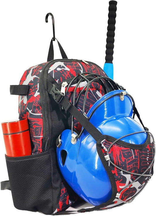 Youth Baseball Bat Bag Backpack, T-Ball & Softball Equipment Gear for Youth with Fence Hook, Lightweight Baseball Bat Backpack, Large Main Compartment for Helmet