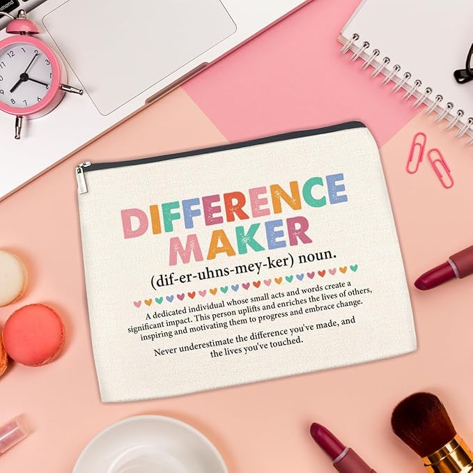 Appreciation Gifts Makeup Bag for Women, Difference Maker Office Gift Christmas Birthday Gifts for Female Boss Manager Leader Coworker Cosmetic Bag with Zipper Travel Toiletry Pouch for Purse
