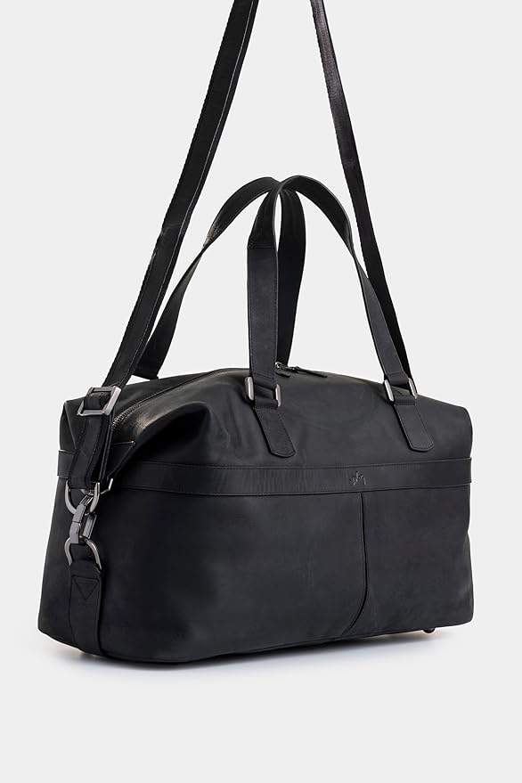 Black Top Grain Leather Duffle Bag for Men & Women - Large, Durable, Stylish Leather Travel Bag with Adjustable Shoulder Strap, Spacious Design for Weekend Getaways, Business, & Overnight Trips