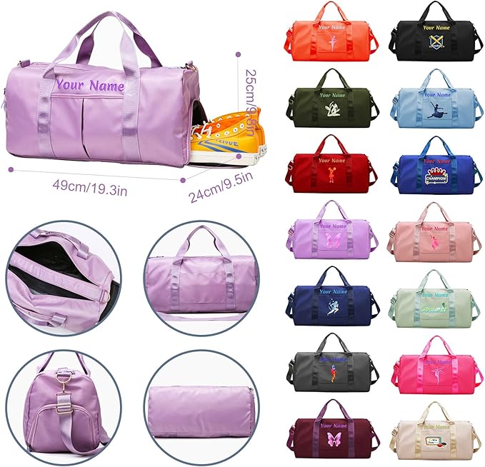 Custom Embroidered Sports Gym Bag, Personalized Duffel Bag Weekender Bag, Overnight Bag, Travel Bag for Women Men - With Shoe Compartment - Dry Wet Separated - Adjustable Shoulder Strap