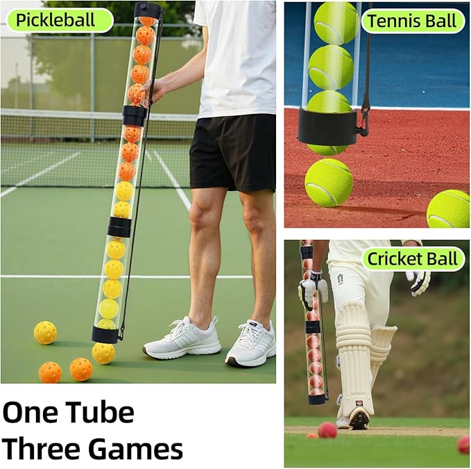 17 Balls Collapsible Pickleball Ball Retriever, Tennis Ball Retriever, Pickleball Pickup Tube with Shoulder Strap, Lightweight & Durable Ball Retriever for Easy Pickup, Collection, Carry, Storage
