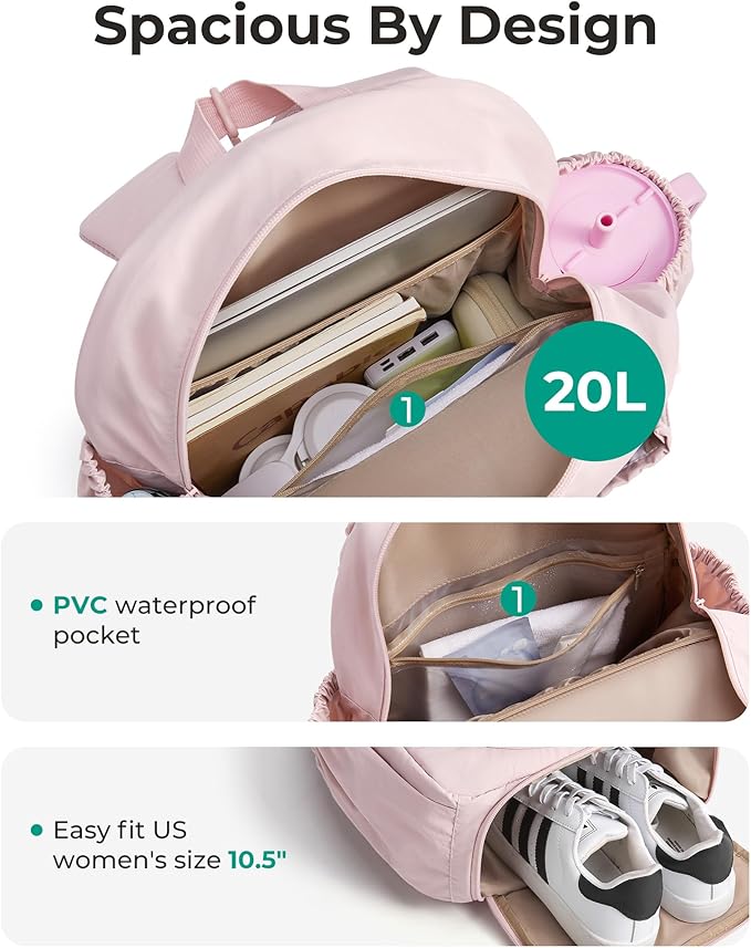 BAGSMART Tennis Gym Bag for Women, Tennis Bag Holds 2 Rackets with Shoe Compartment & Wet Pocket, Sports Duffle Bags fits up to 15.6" Laptop, Women Overnight Weekend Bag