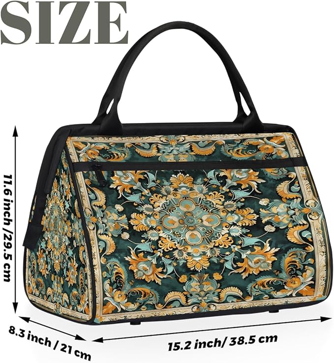 Travel Duffle Bag, Carpet Flower Patterns Overnight Weekender Tote Bag for Women Men Waterproof Carry On Luggage with Zipper Lightweight Sport Gym Bag for Traveling Yoga Camping Traveling Gifts